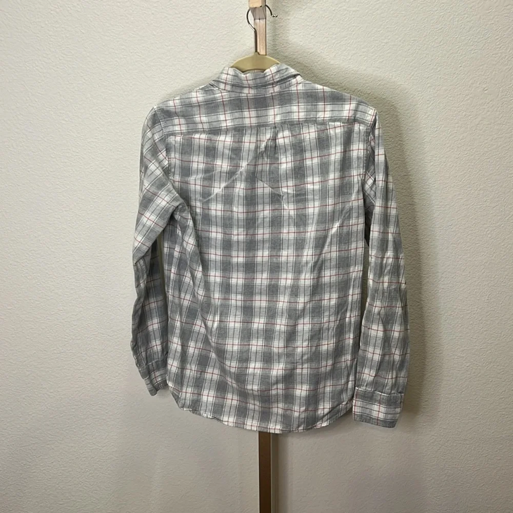 J Crew long sleeve button down shirt brushed twill grey white red Small